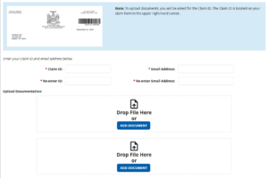 The electronic documents upload page on the New York unclaimed property website